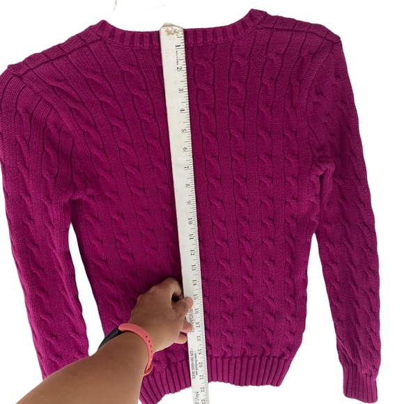 POLO RALPH LAUREN SPORT VNECK LONG SLEEVE CABLE KNOT DEEP FUCHSIA WOMENS SMALL - Picture 6 of 9